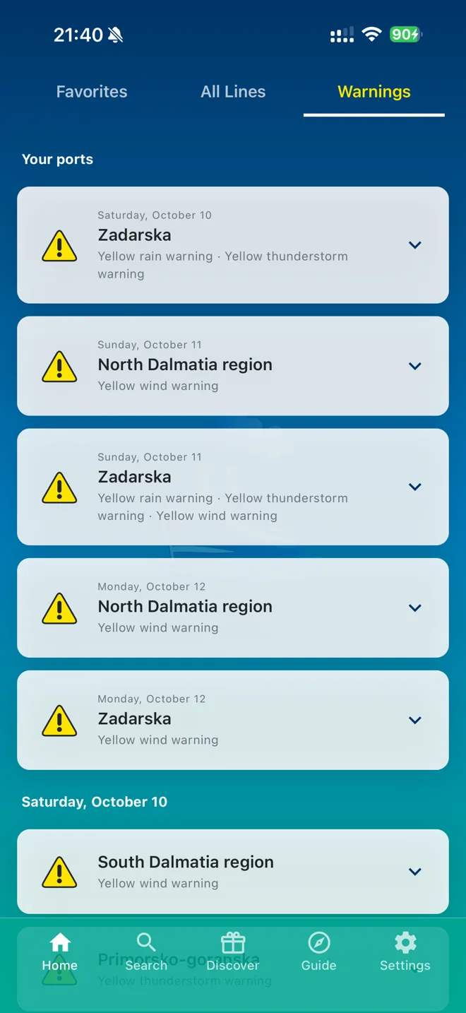 Warnings for the next 3 days